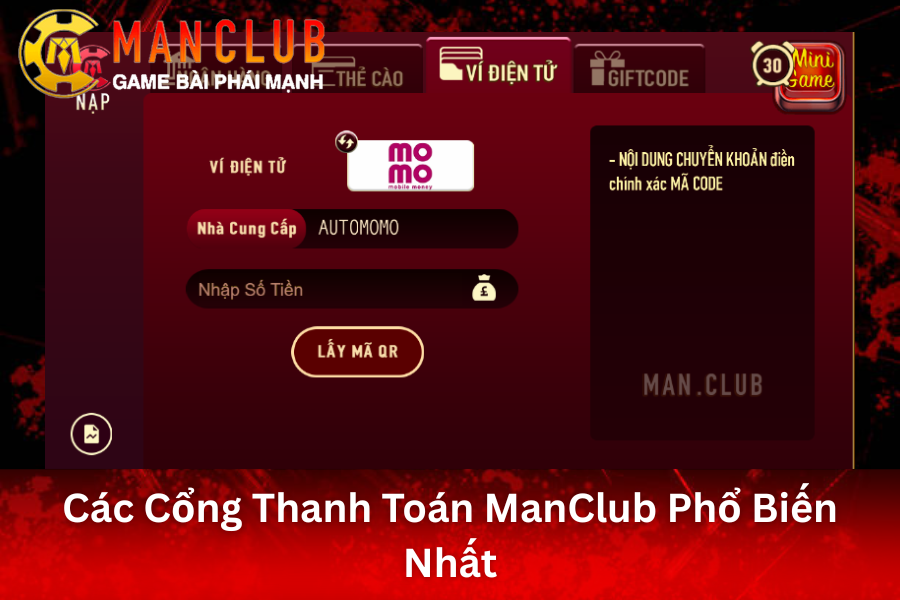 Hướng dẫn nạp tiền ManClub qua các cổng thanh toán phổ biến