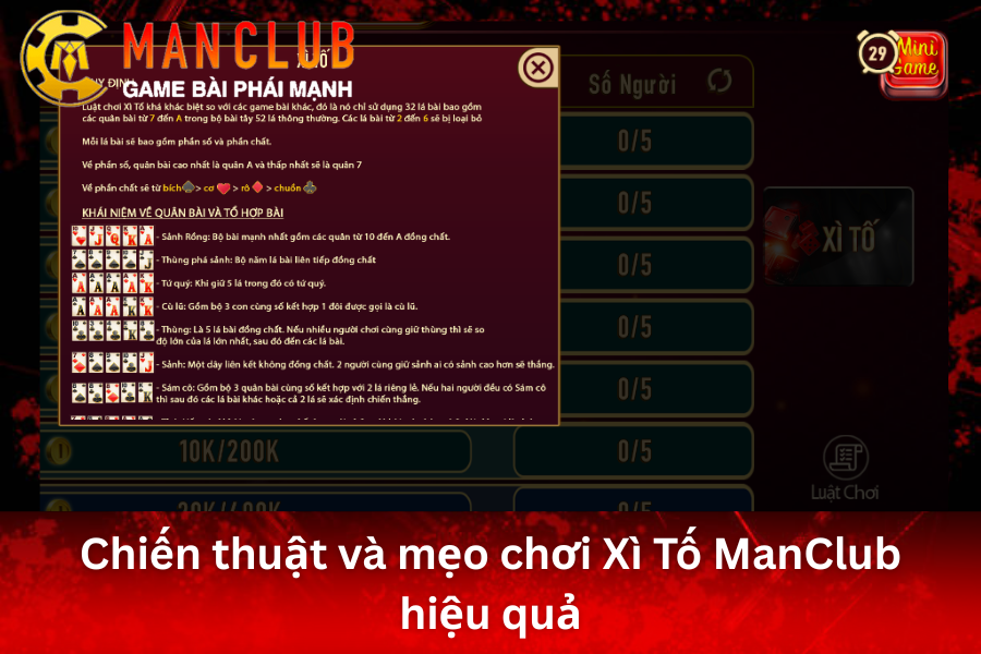 Hướng dẫn chi tiết cách chơi Xì Tố ManClub cho người mới