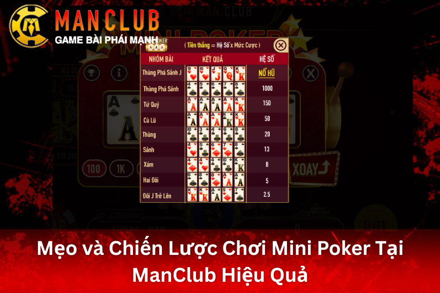 Giới thiệu luật chơi và cách tính điểm thưởng mini poker tại ManClub